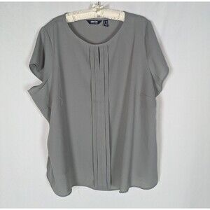 Lands' End Blouse 26W Womens Gray Crepe Keyhole Pleated Short Sleeve Lightweight